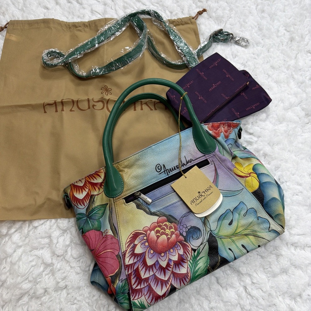 ANUSCHKA Hand-Painted Leather Purse Handbag Floral Vibrant Unique Shoulder New!!